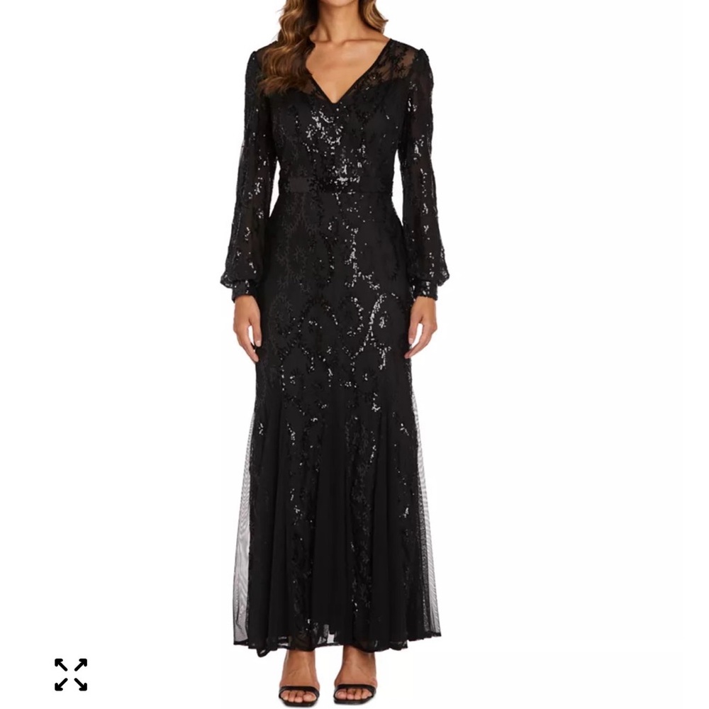 R & M Richards Black Sequin Long Sleeve Dress